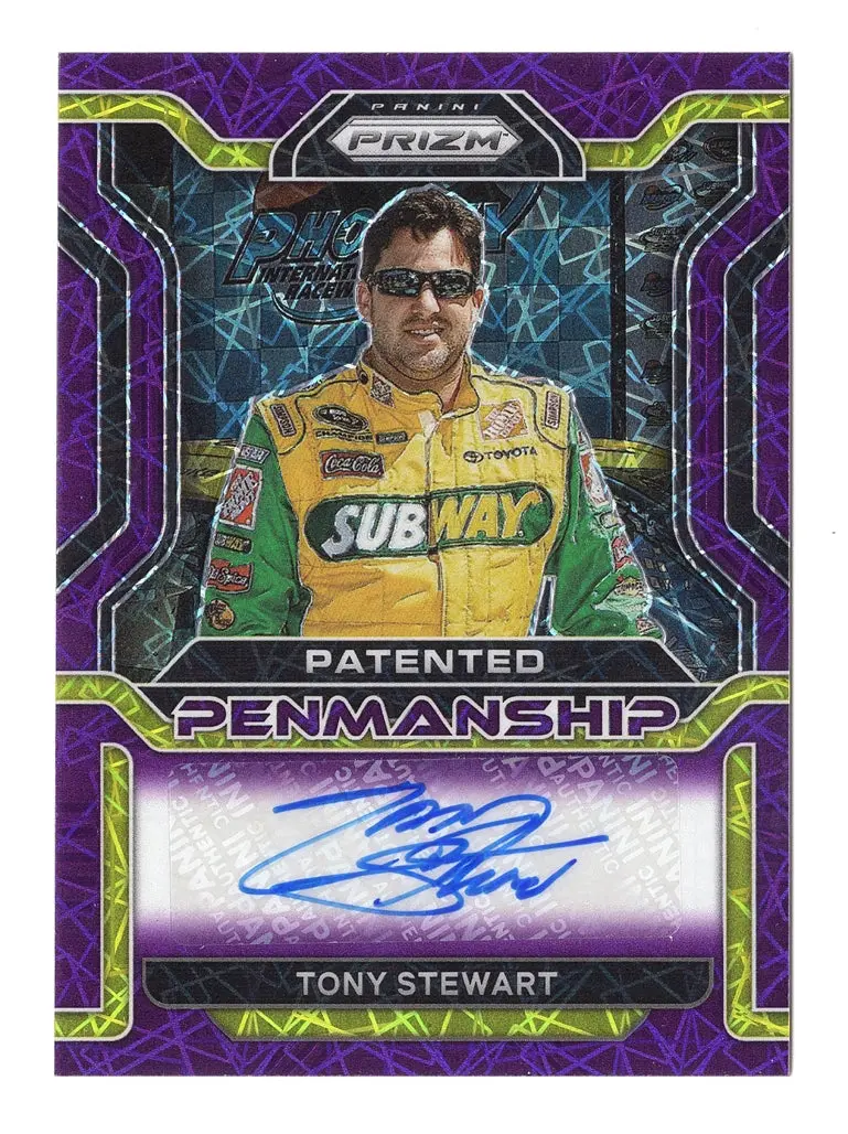Tony Stewart 2022 Panini Prizm Racing Purple Velocity Prizm Autograph (Patented Penmanship) Signed Nascar Collectible Insert Trading Card #69/99 (Only 99 Made!) 1