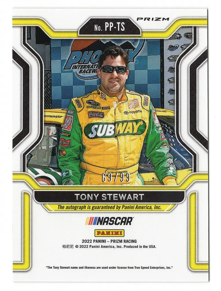 Tony Stewart 2022 Panini Prizm Racing Purple Velocity Prizm Autograph (Patented Penmanship) Signed Nascar Collectible Insert Trading Card #69/99 (Only 99 Made!) 2