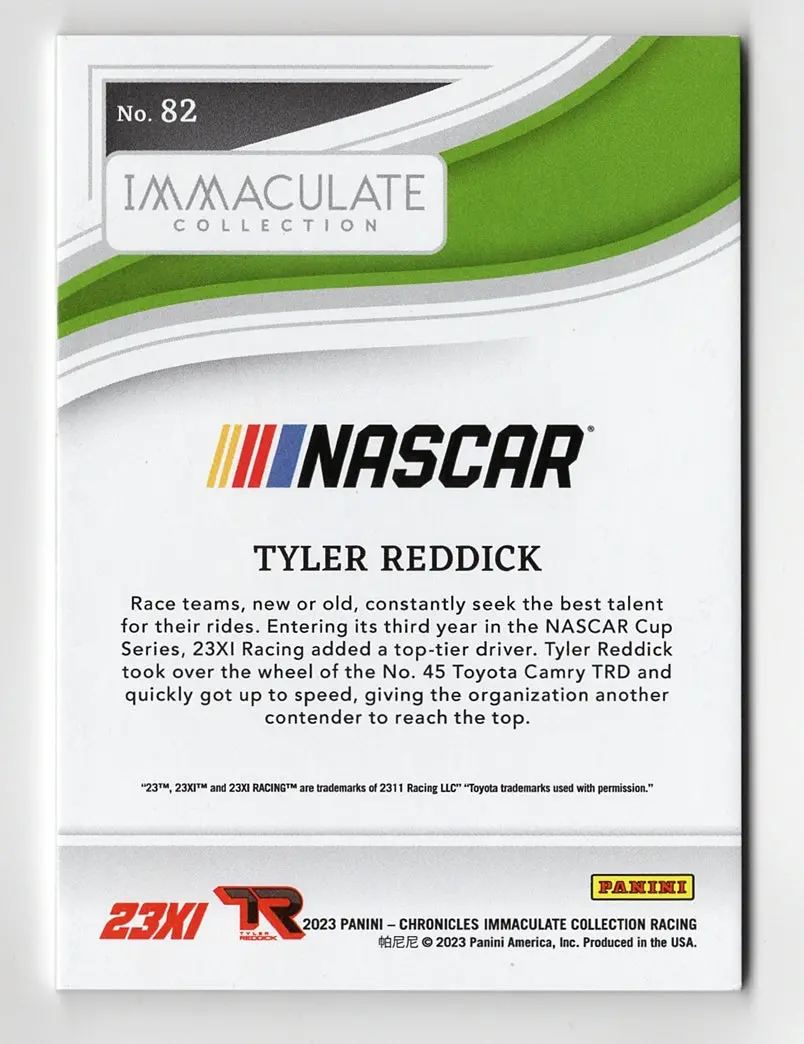 Tyler Reddick 2023 Panini Chronicles Immaculate Collection Racing Black Insert Nascar Collectible Insert Trading Card #04/25 (Only 25 Made) 2