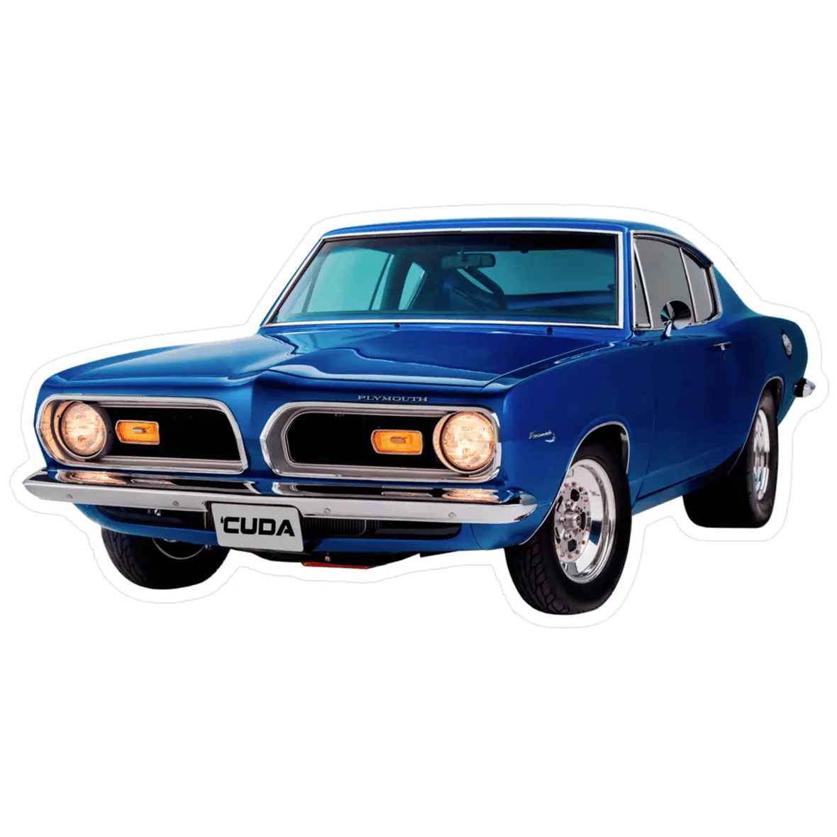 Plymouth Barracuda 'Cuda Muscle Car Vinyl Decal / Sticker, Blue 1