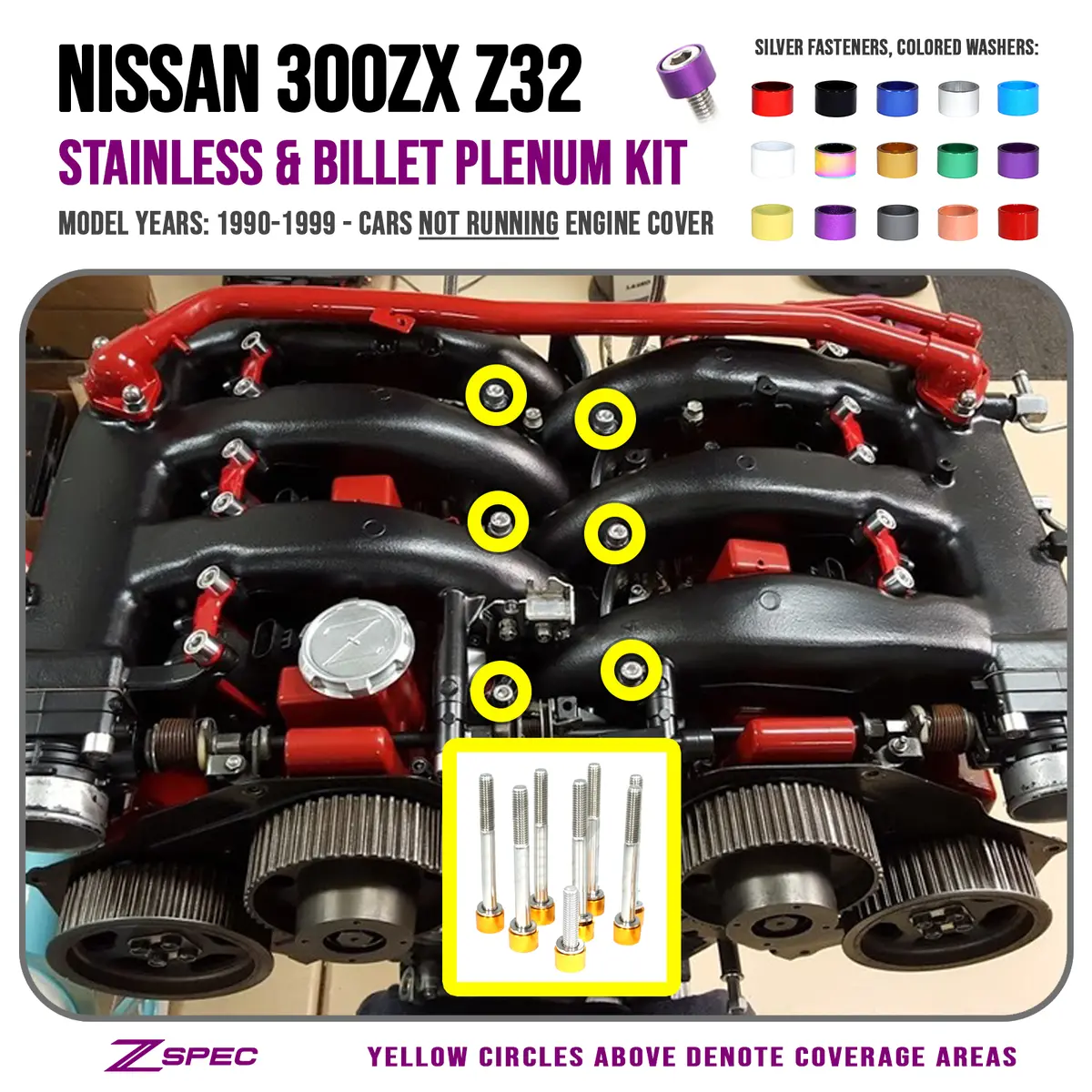 Zspec Upper-To-Lower Plenum Fasteners For 90-96 Nissan 300Zx Z32 W/O Throttle Cover Bolt 1