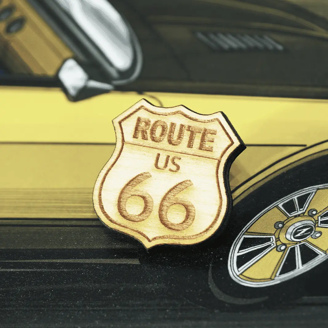 Zspec Classic Route 66 Laser-Cut & Etched Wooden Lapel/Hat Pin 1