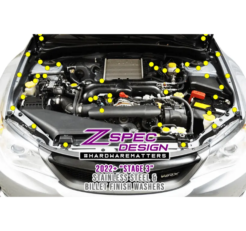 Zspec Stage-3 Dress Up Bolts® Fastener Kit For '08-14 Subaru Wrx & Sti, Stainless & Billet 1