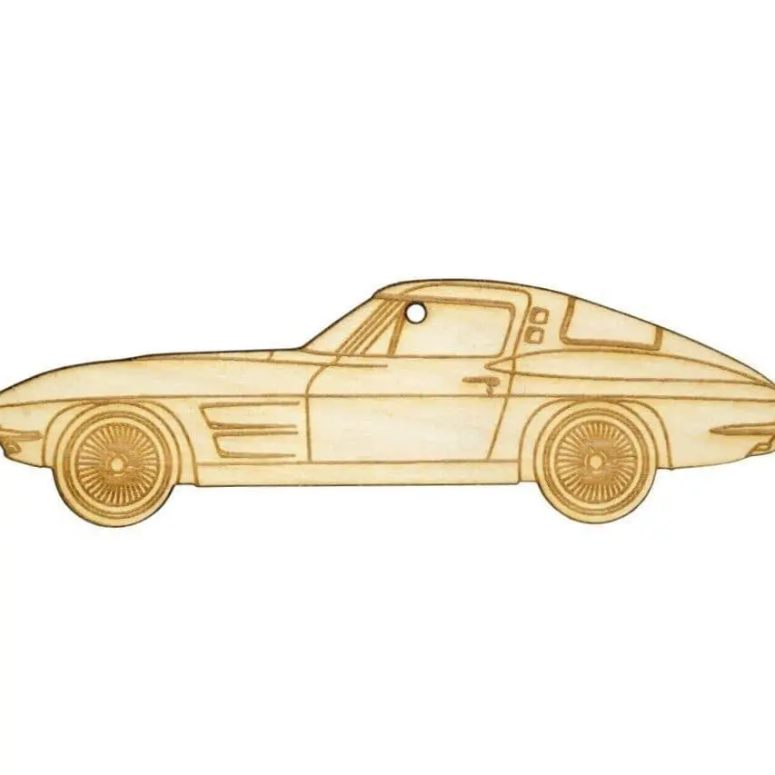 Zspec Laser-Engraved Wood Ornament, Style: Corvette C2, Birch, ~5" 1