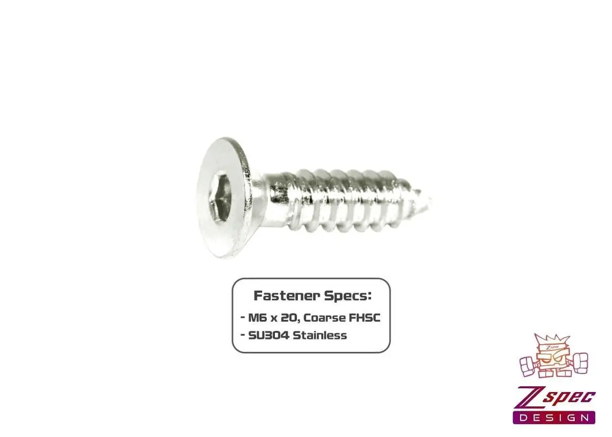 Zspec M6x20mm Coarse Flat-Head Fhsc Fasteners, Stainless, 10-Pack 2