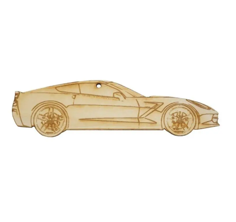 Zspec Laser-Engraved Birch Ornament, Style: Corvette C7, ~5-Inch Wide 1