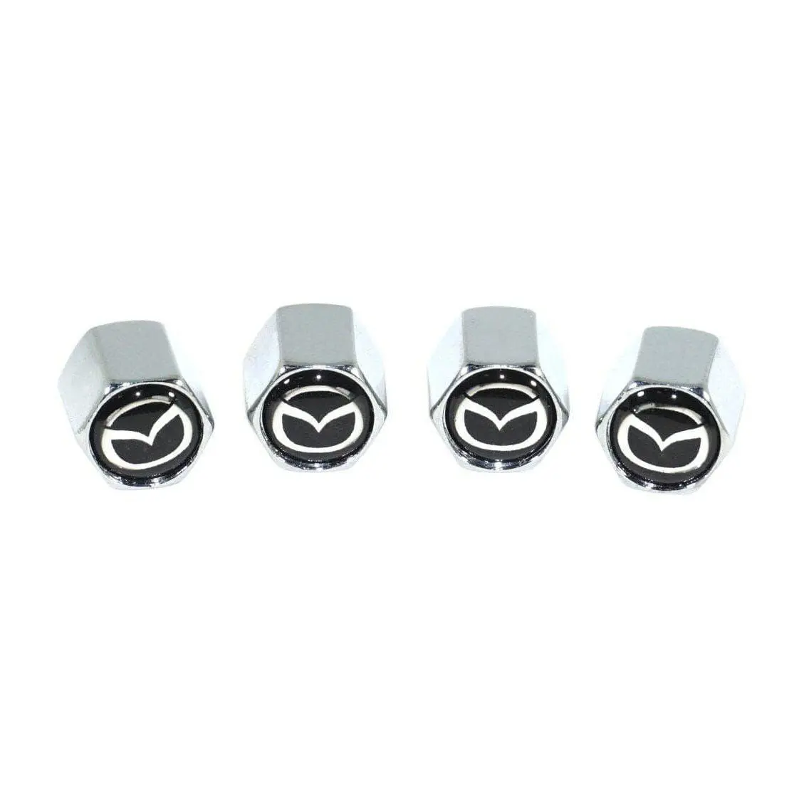 Chrome Valve Stem Tire Caps, Style: Mazda On Black Background 1