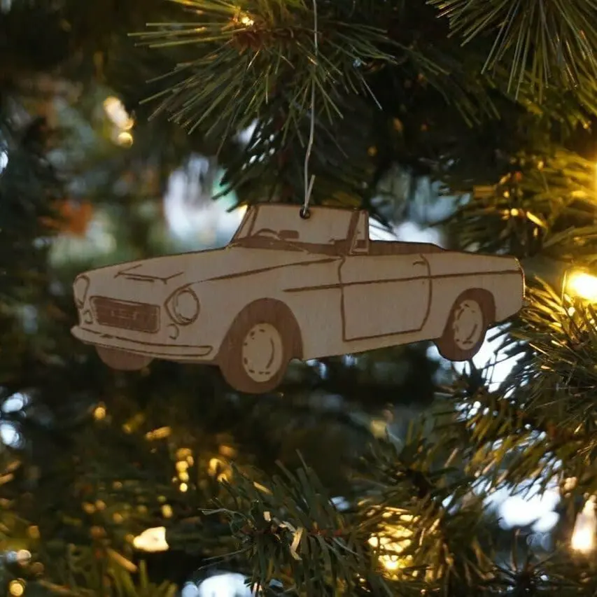 Zspec Laser-Engraved Birch Ornament, Style: Datsun Roadster (1600/2000), ~5-Inch Wide 1