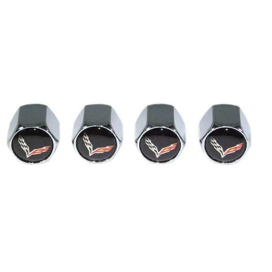 Chrome Valve Stem Tire Caps, Style: Corvette, Black Background 1