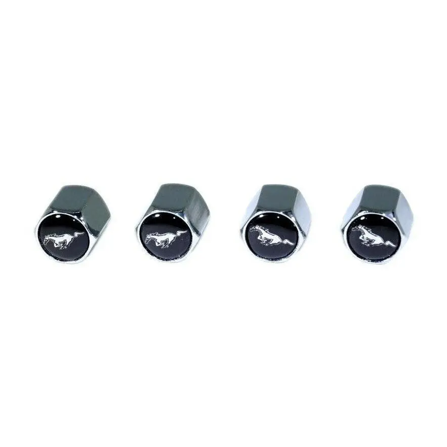 Chrome Valve Stem Tire Caps, Style: Mustang, Black Background 1