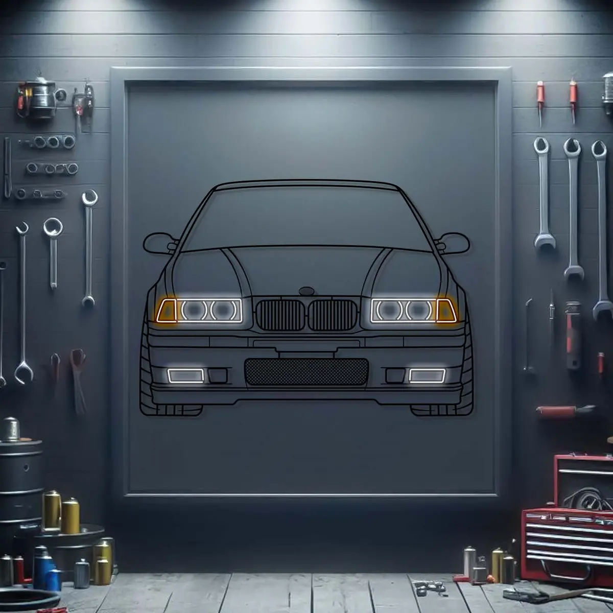 E36 M3 Front View Metal Neon Car Wall Art - Mtn0191 1