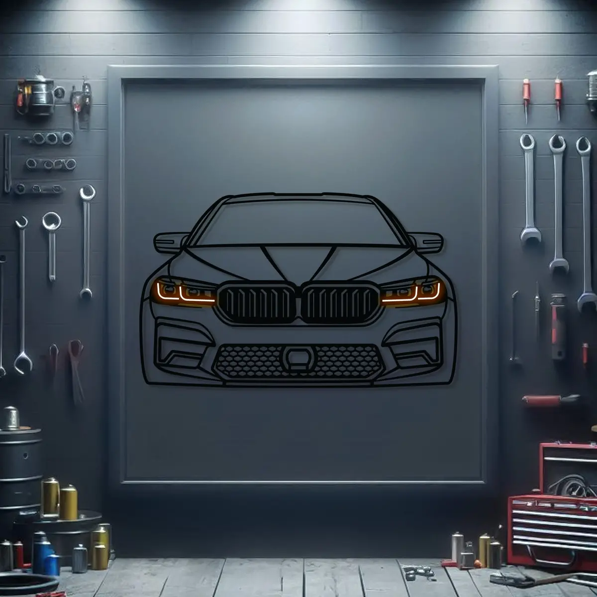 M5 Cs Front View Metal Neon Car Wall Art - Mtn0108 1