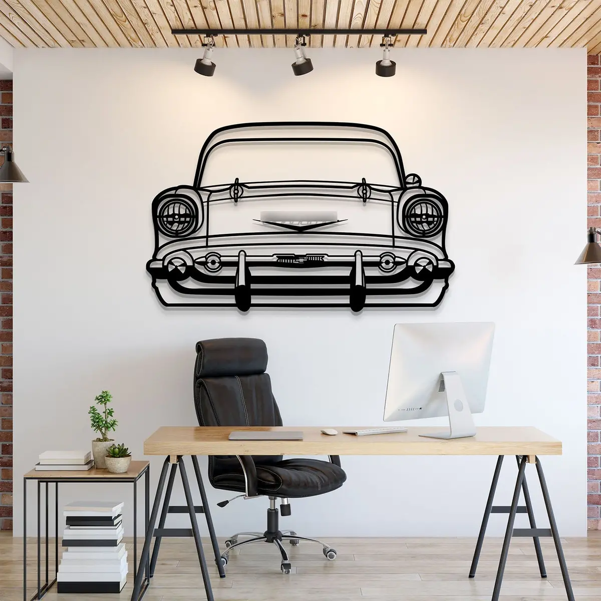 1957 Bel Air Front View Metal Car Wall Art - Mt1330 1