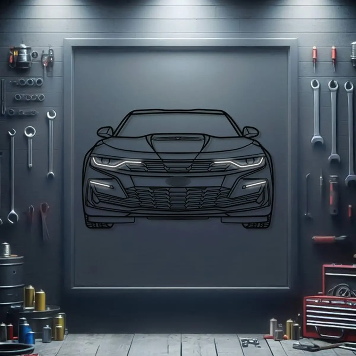 Camaro Front View Metal Neon Car Wall Art - Mtn0074 1