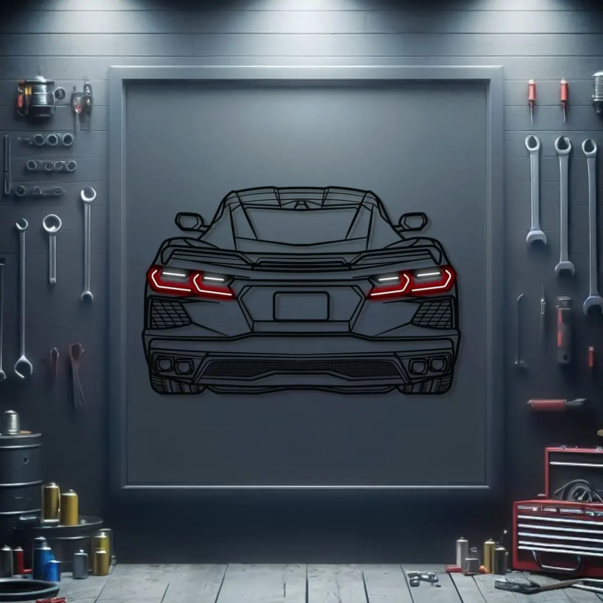 Corvette C8 Back View Metal Neon Car Wall Art - Mtn0079 1