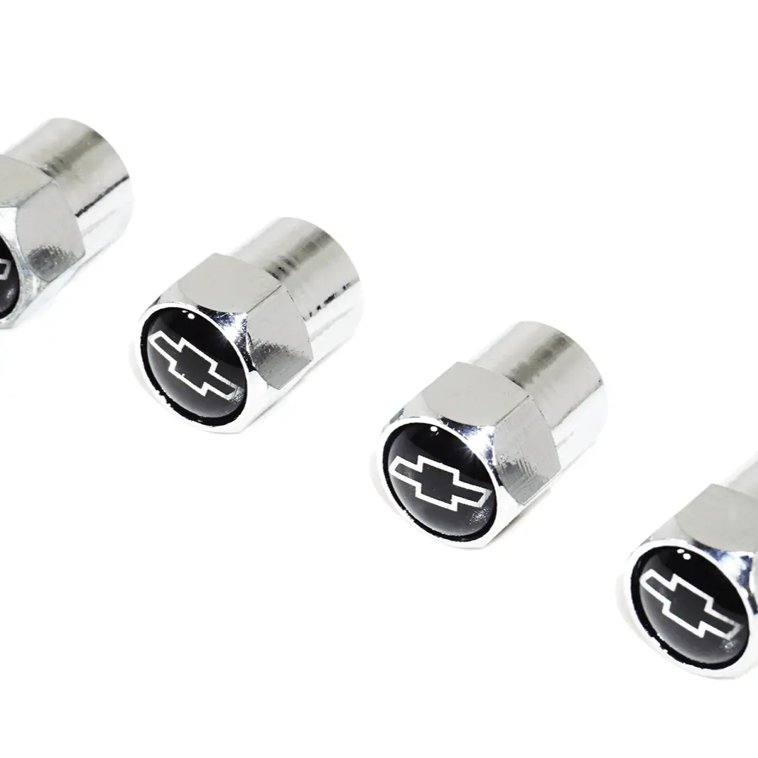 Chrome Valve Stem Tire Caps, Style: Chevy, Black & Chrome Bow-Tie 1