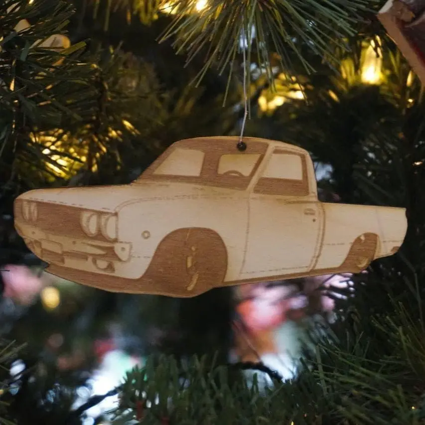 Zspec Laser-Engraved Birch Ornament, Style: Datsun 620 Truck, ~5-Inch Wide 1