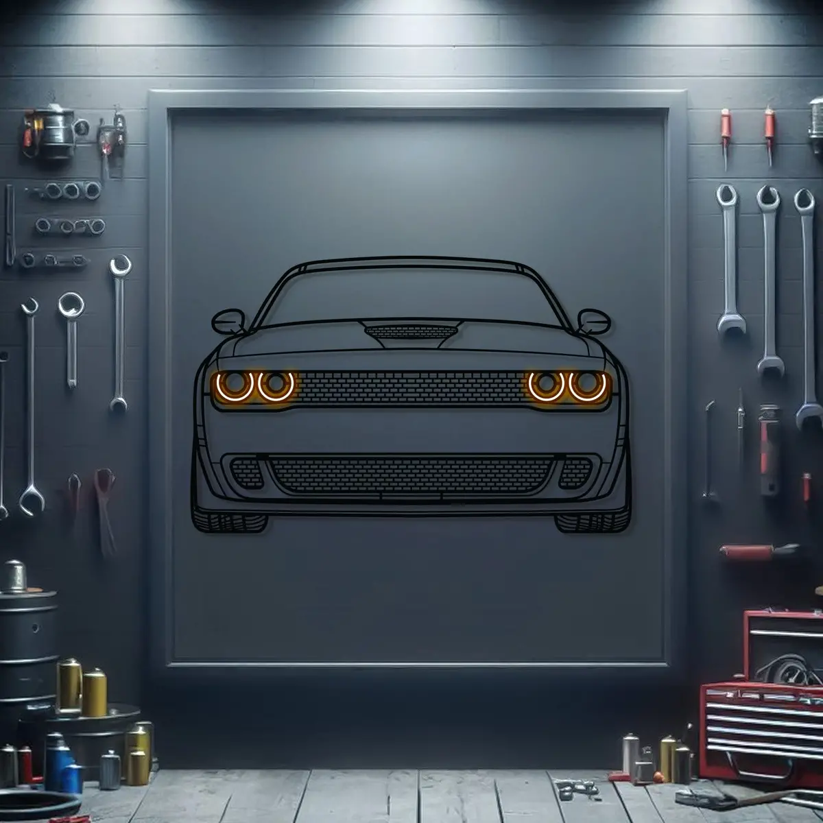 Challenger Front View Metal Neon Car Wall Art - Mtn0075 1