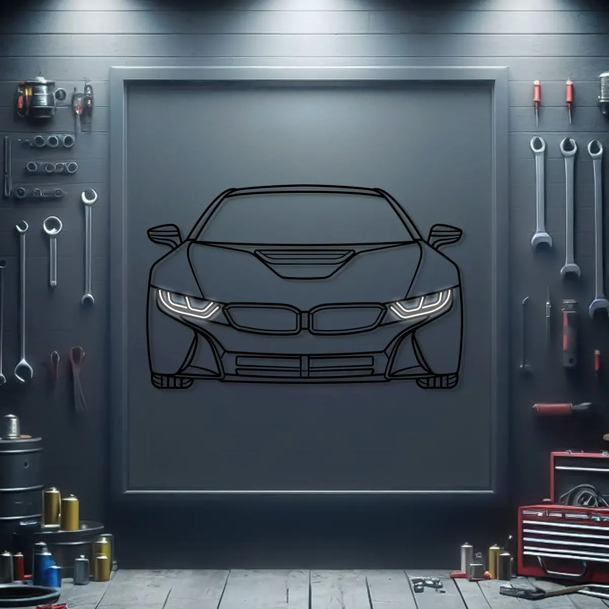 I8 Front View Metal Neon Car Wall Art - Mtn0225 1