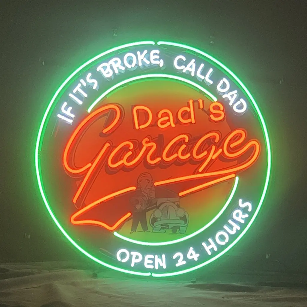 If It's Broken, Call Dad Dad's Garage Open 24 Hours Neon Sign Light 1