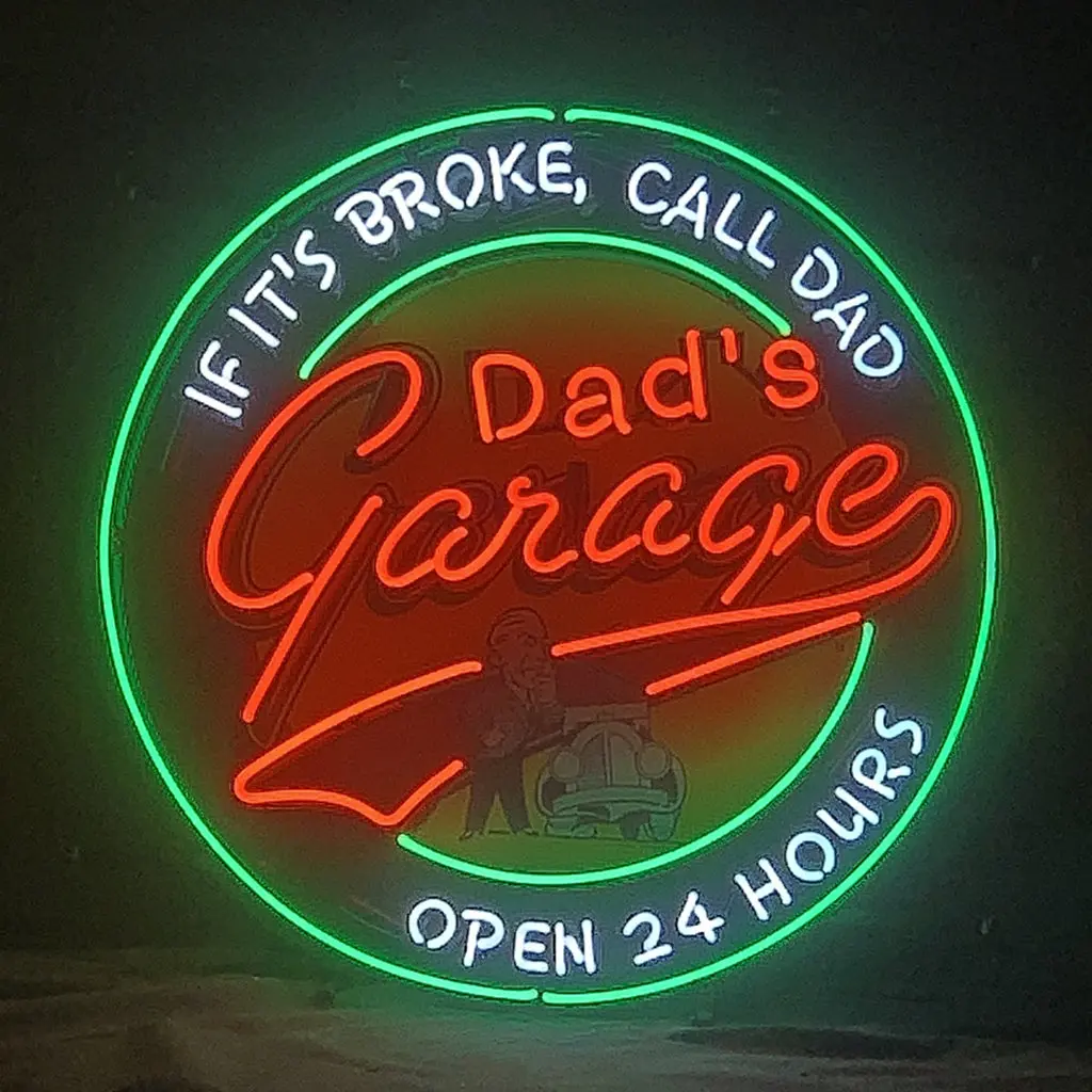 If It's Broken, Call Dad Dad's Garage Open 24 Hours Neon Sign Light 2