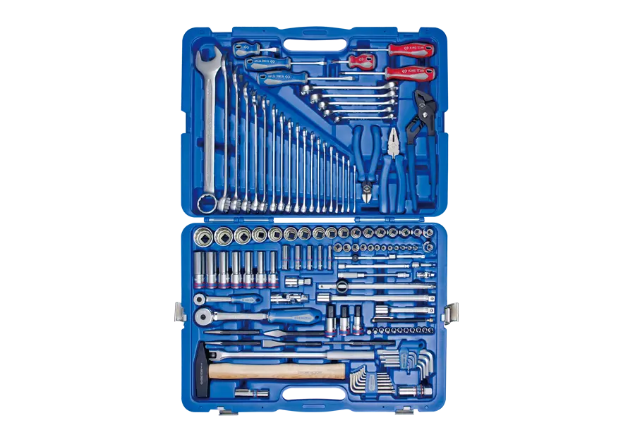 Juego De Socket 12Pt 1/4" + 1/2" Y Herramientas 128 Piezas Mango Madera | King Tony 1