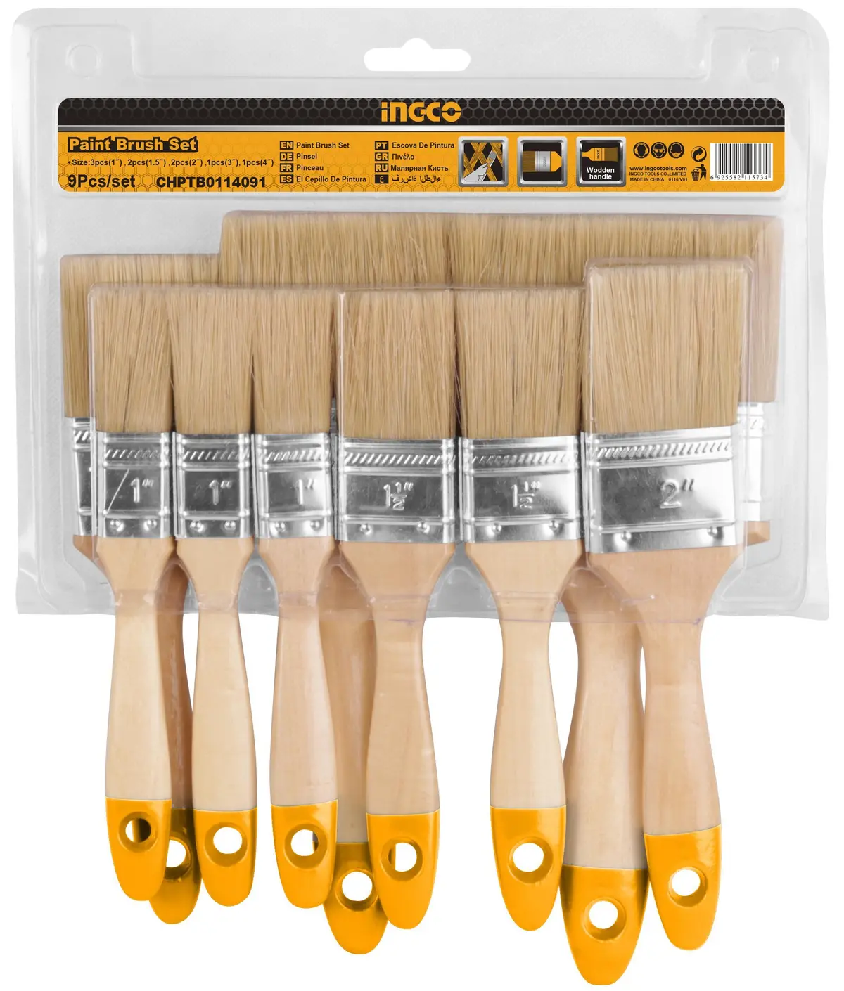 Juego De Brochas Pelo Blanco Mango De Madera (9 Piezas) | Ingco 1
