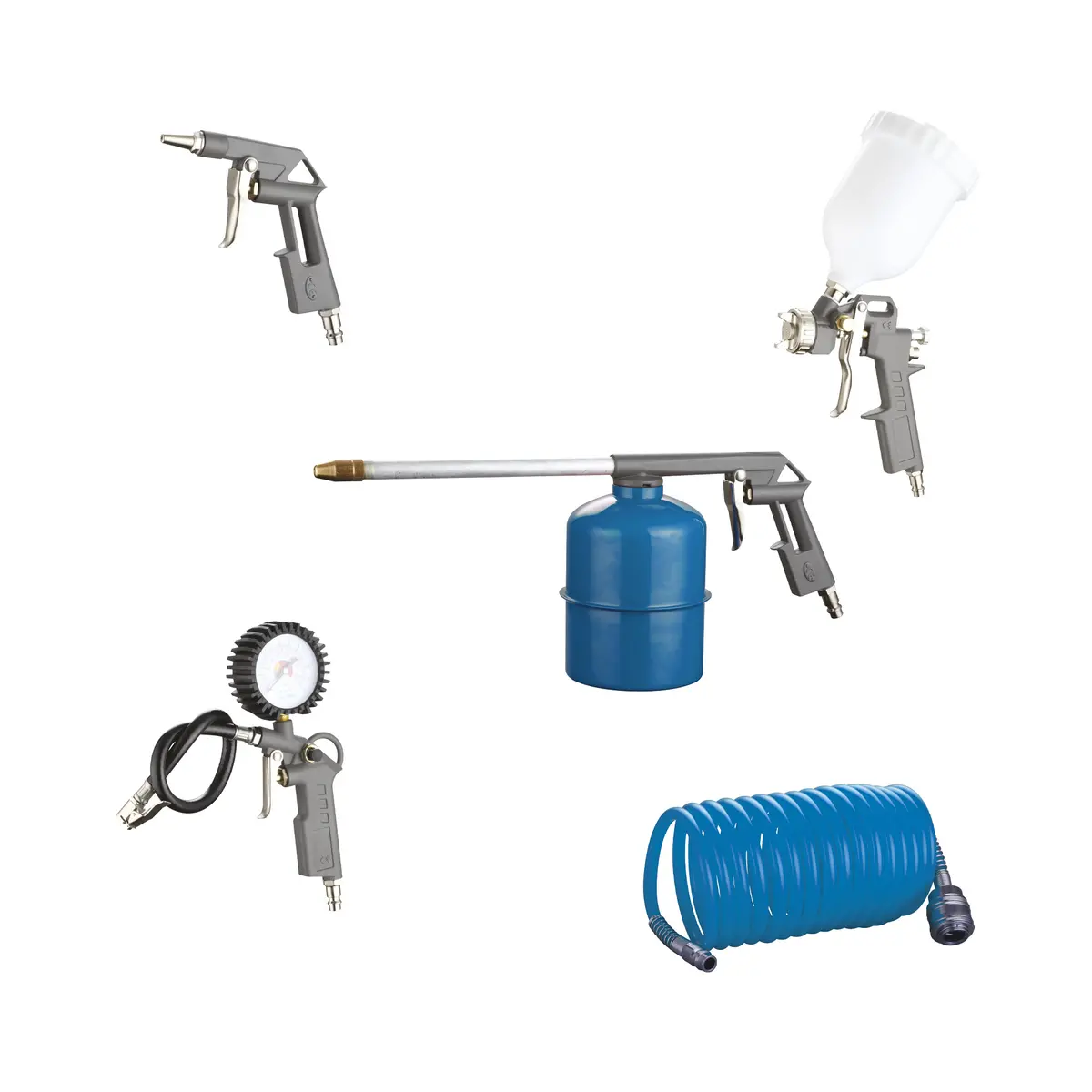 Set De 5 Piezas Pistola De Pintura Pistola De Soplado Pistola De Lavado Pistola Infladora 5 Metros De Manguera Espiral | Elite 1