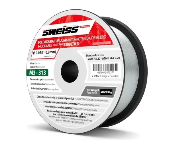 Rollo Soldadura Inoxidable 308 Fluxcore (Sin Gas) 0.035" O 0.9 Mm 2 Libras Sweiss | Genérico 1
