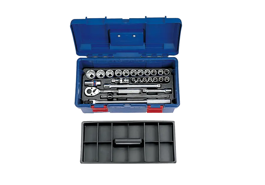 Caja De Herramientas Plástica 17" 1/2" 10-32 Mm 6 Puntas 25 Piezas | King Tony 1