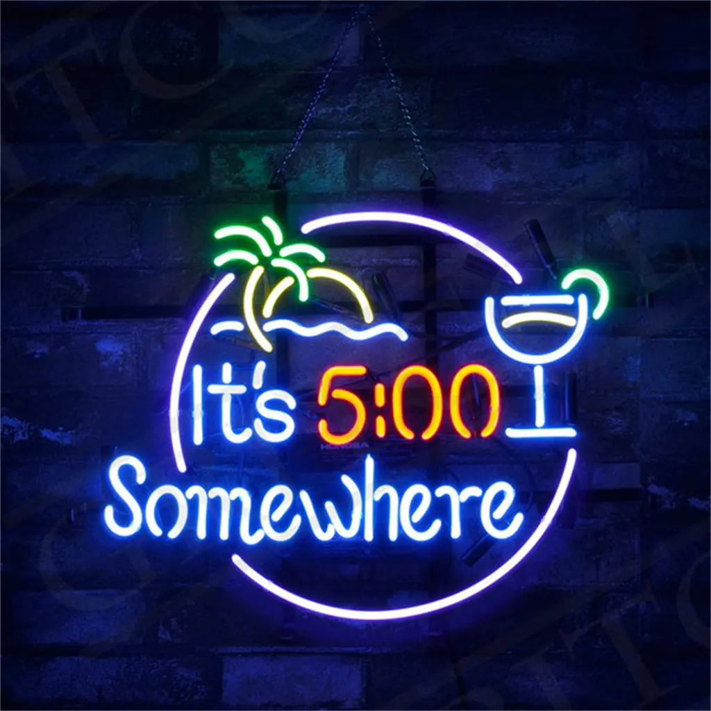 It's 5 O'clock Somewhere Palm Tree Sun Sea Neon Signs 1