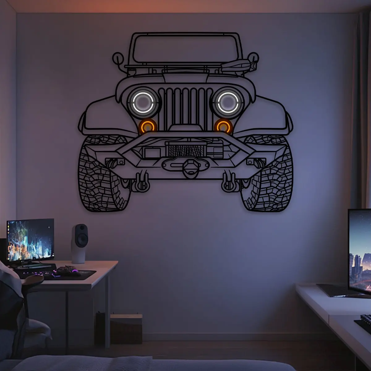 Cj7 Front View Metal Neon Car Wall Art - Mtn0260 1