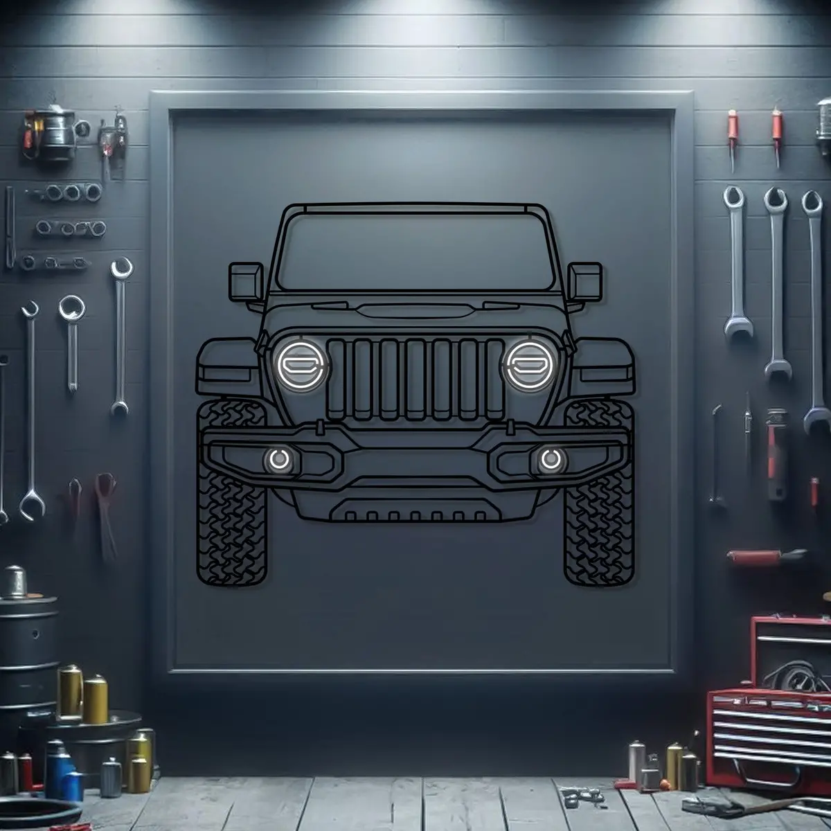 Wrangler Front View Metal Neon Car Wall Art - Mtn0237 1