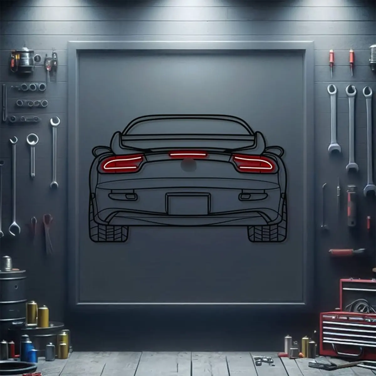 Rx7 Back View Metal Neon Car Wall Art - Mtn0098 1