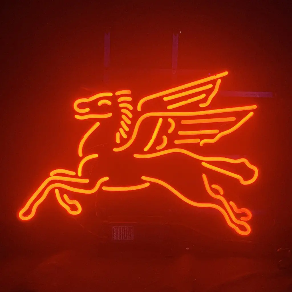 Mobilgas Flying Horse Red Neon Sign Light Glass 1