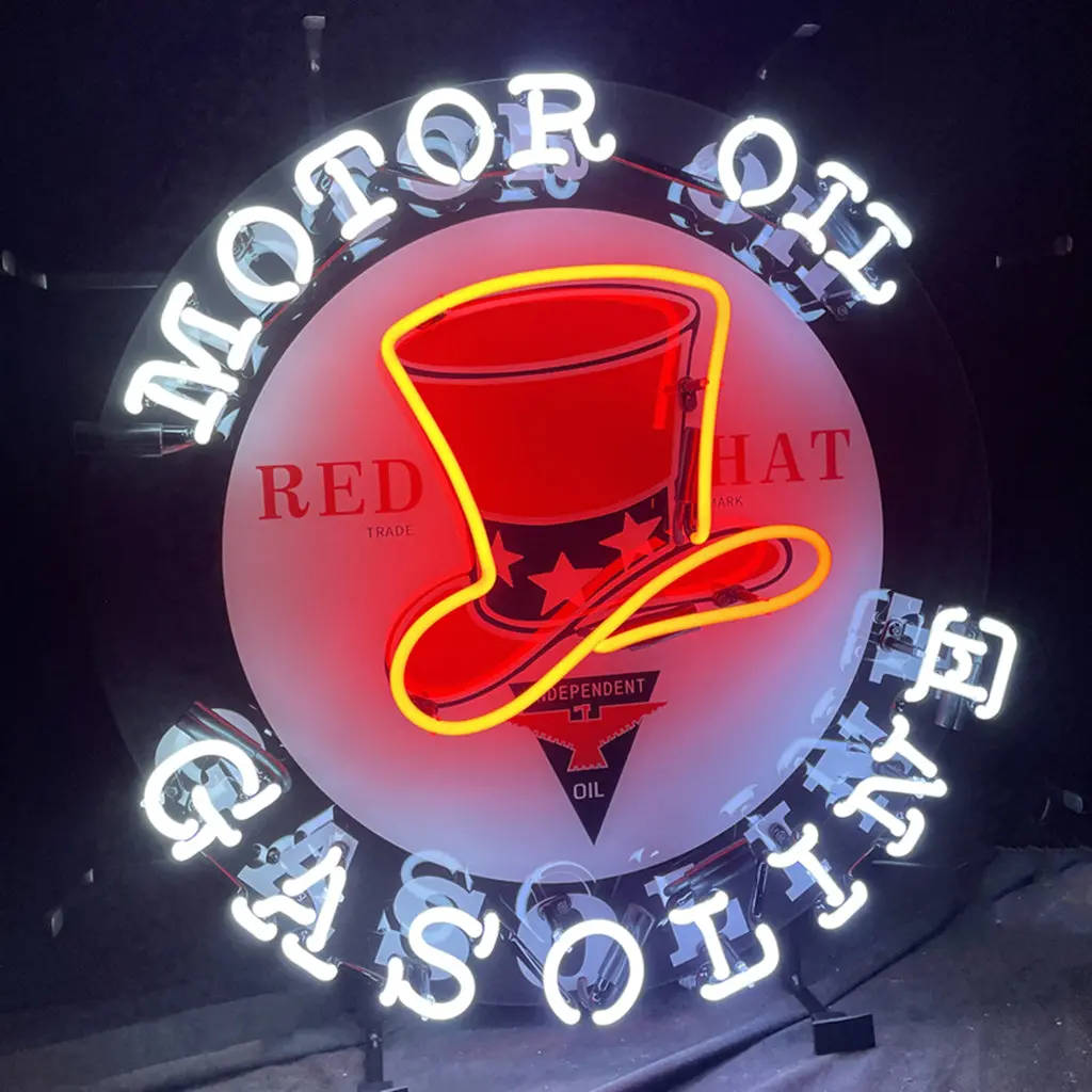 Motor Oil Gasoline Red Hats Neon Signs Light 1