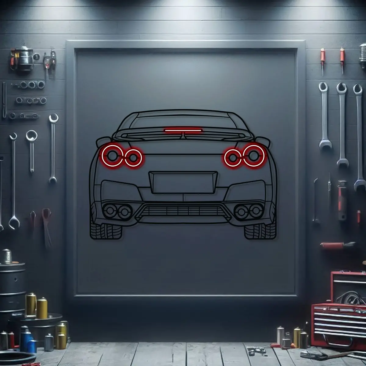 Gt-R R35 Back View Metal Neon Car Wall Art - Mtn0096 1