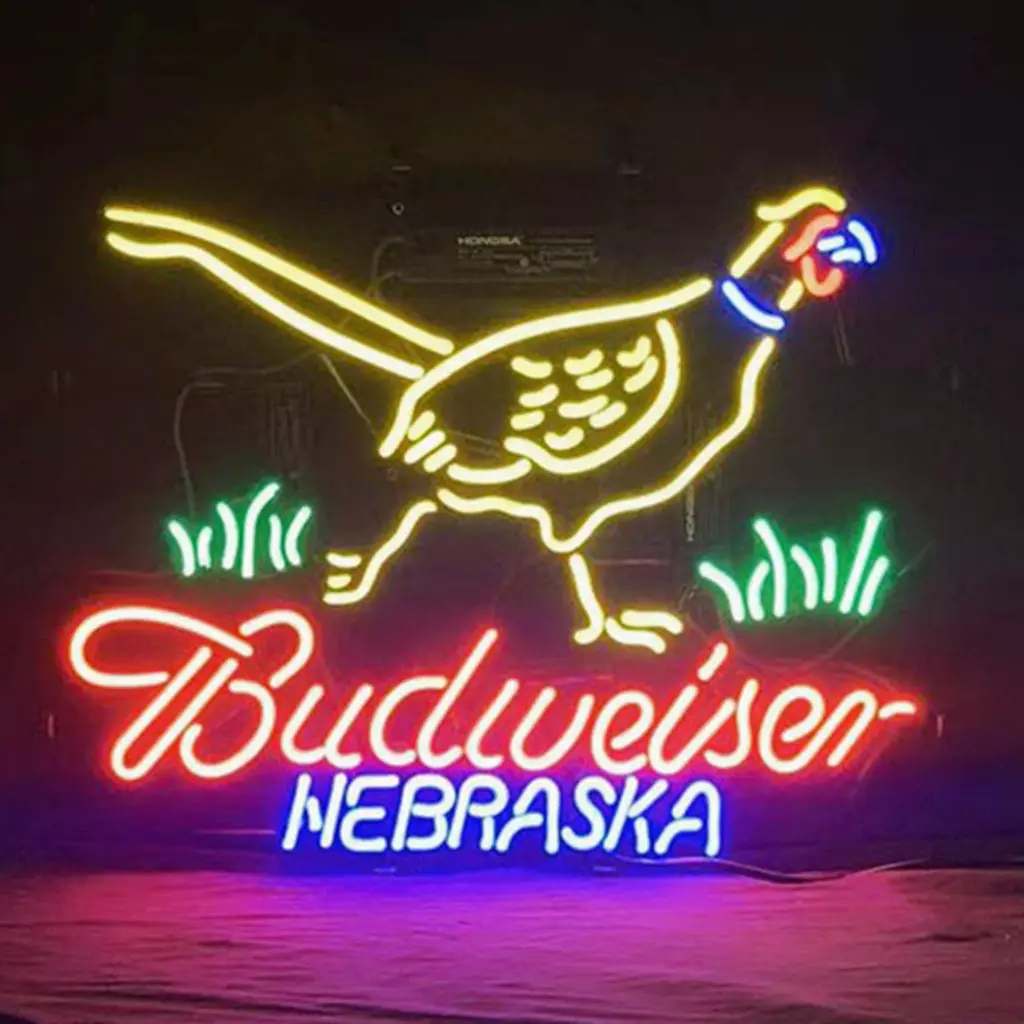 Yellow Pheasant Hunter Budweiser Nebraska Neon Sign Light 2