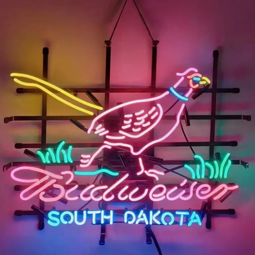 Pink Pheasant Hunter With Budweiser South Dakota Neon Signs Light 1