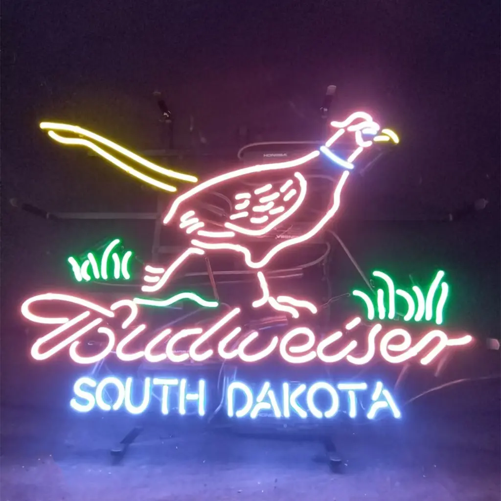 Pink Pheasant Hunter With Budweiser South Dakota Neon Signs Light 2