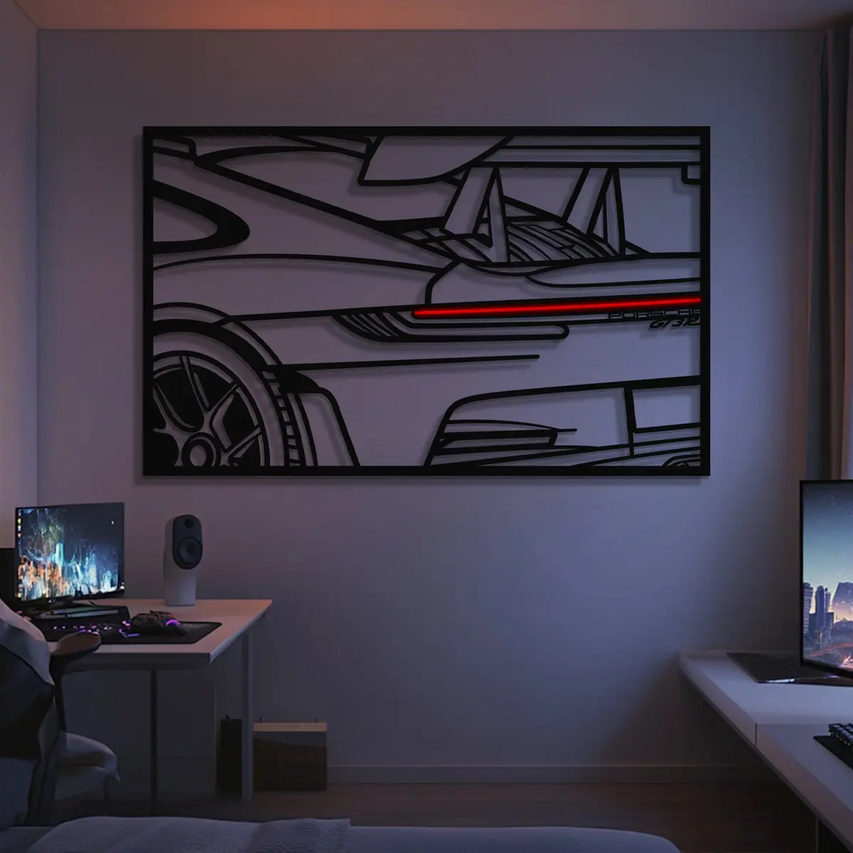 911 Gt3 Rs Apex Back View Metal Neon Frame Wall Art - Mt1481 1