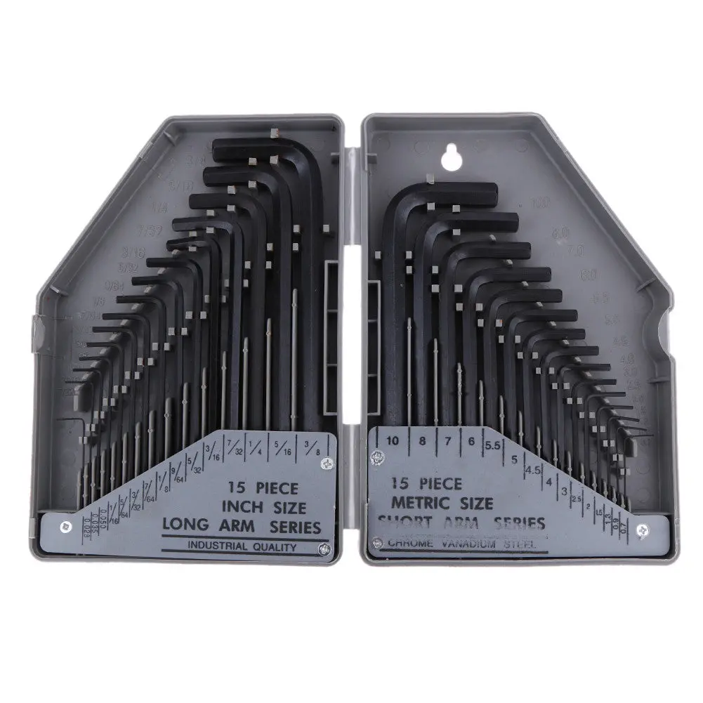 Allen Wrench Hex Key Set 30Pc Sae Metric Long Short Arm  Crv Steel  With Case Free Ship Mfbs 1