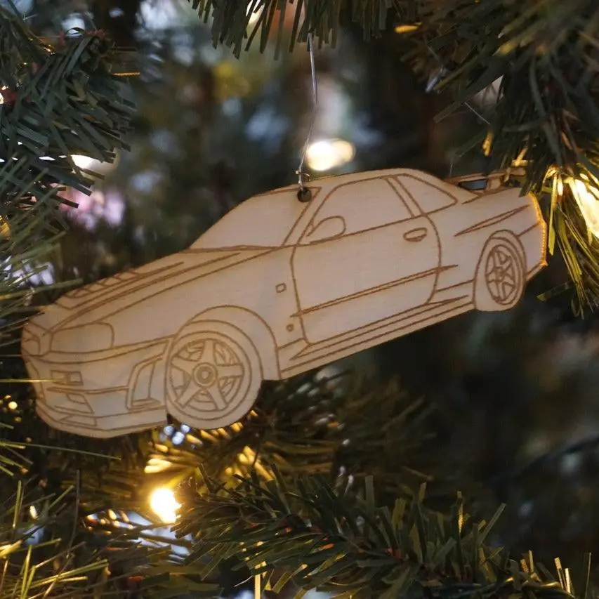Zspec Laser-Engraved Birch Ornament, Style: Nissan Gtr R34, ~5-Inch Wide 1