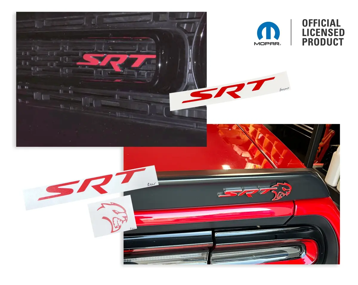Srt Front And Rear Emblem Overlay Decals - 2017 Challenger Srt Hellcat 1