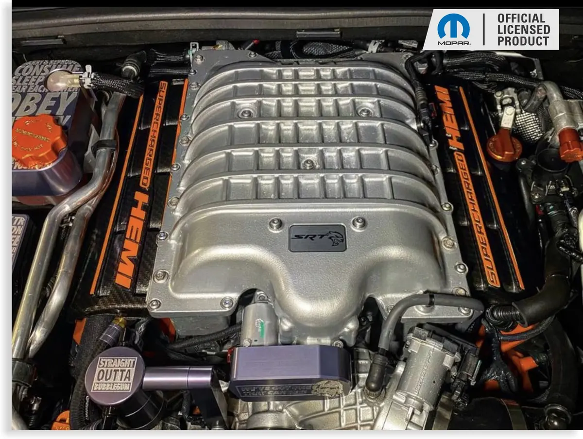 Supercharged Hemi Engine Cover Overlay Decals - Srt Hellcat Charger & Challenger 1