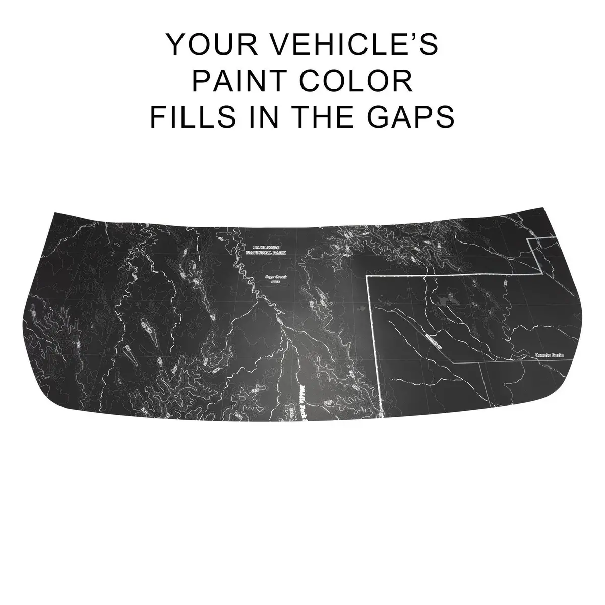 Stealth Black Badlands Topographic Map Hood Overlay (Printed Series) - 2021+ Bronco 1