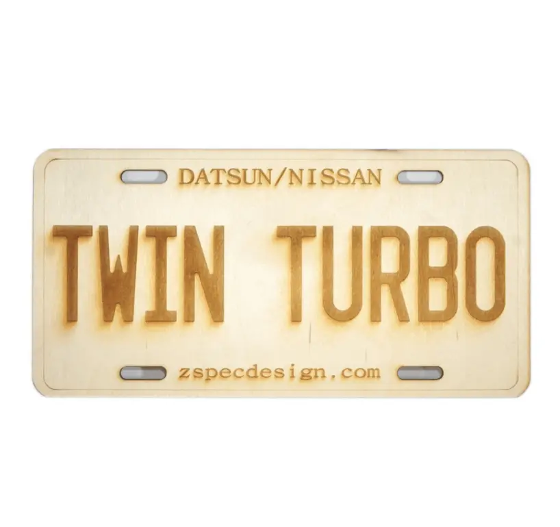 Zspec Nissan "Twin Turbo" License Plate, Birch, Ornamental 1