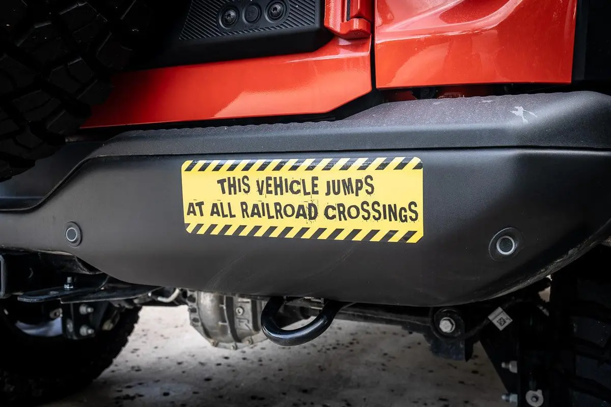 Warning Sticker "This Vehicle Jumps At All Railroad Crossings" - Universal 1