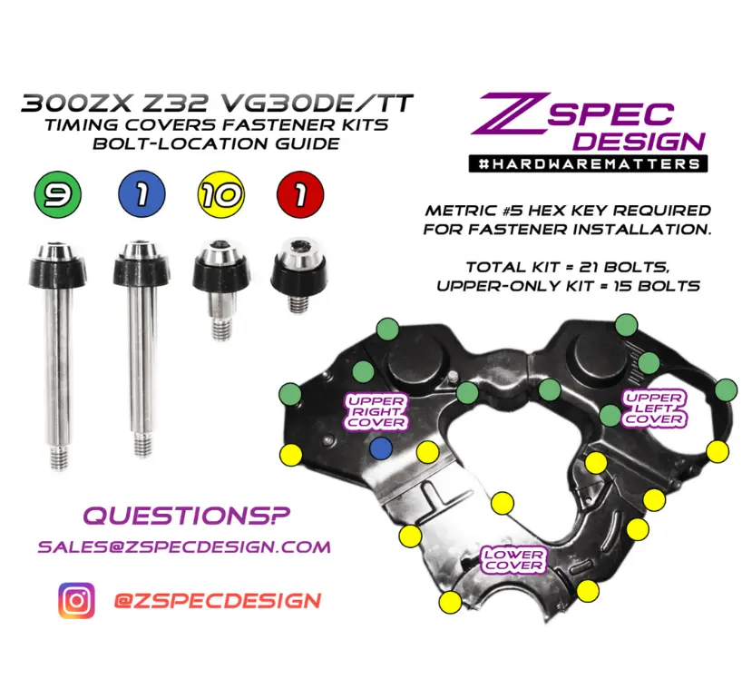 Zspec Shoulder-Bolt Timing Covers Fasteners W/ Bushings, Nissan 300Zx Z32, Titanium 1