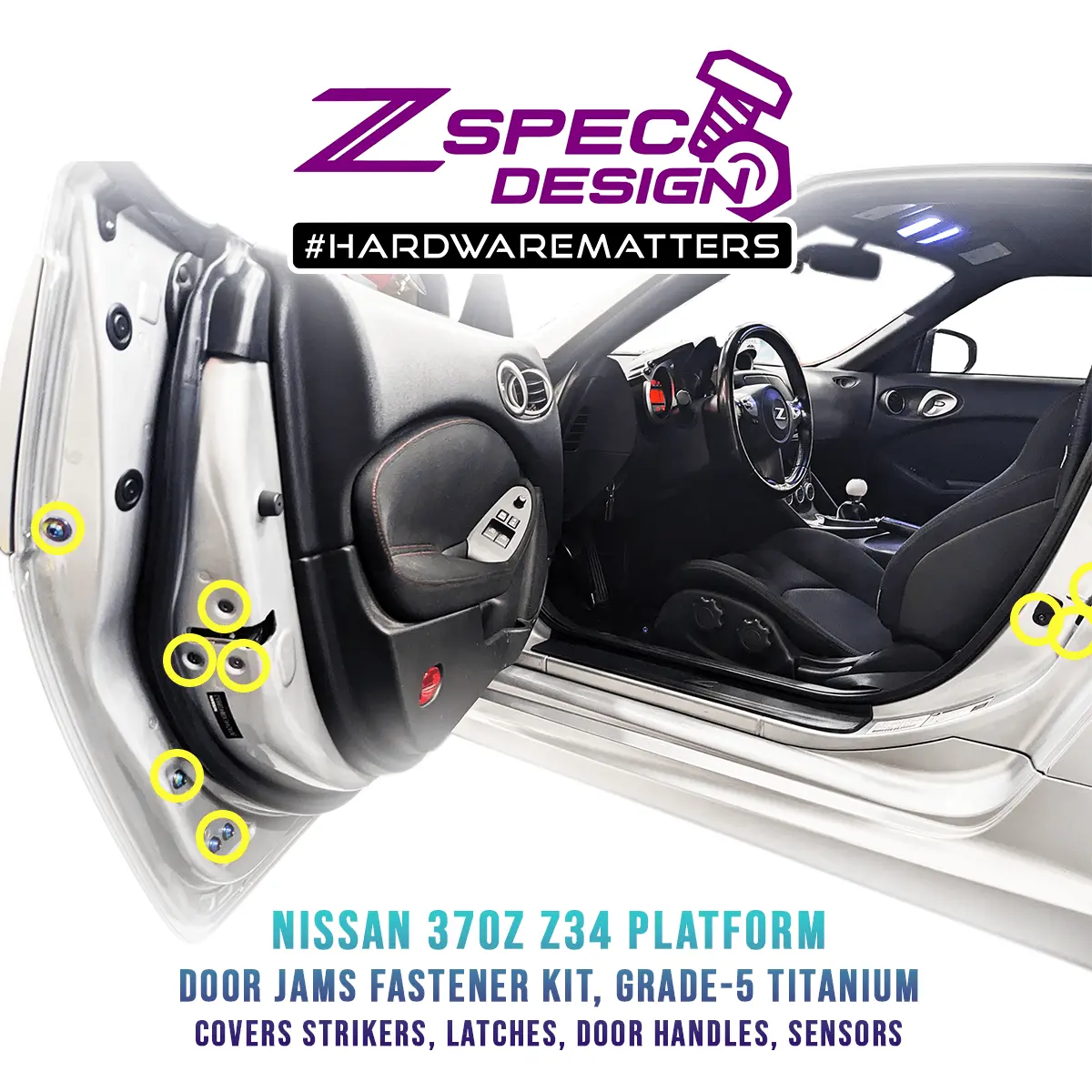 Zspec Dress Up Bolts® Fastener Kit, Door Jams Area For Nissan Z34 370Z, Titanium 1